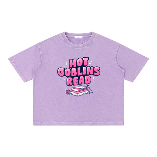 Hot Goblins Read Fantasy Reader Mineral Wash Boxy T-Shirt | Book Lover & TTRPG Graphic Tee