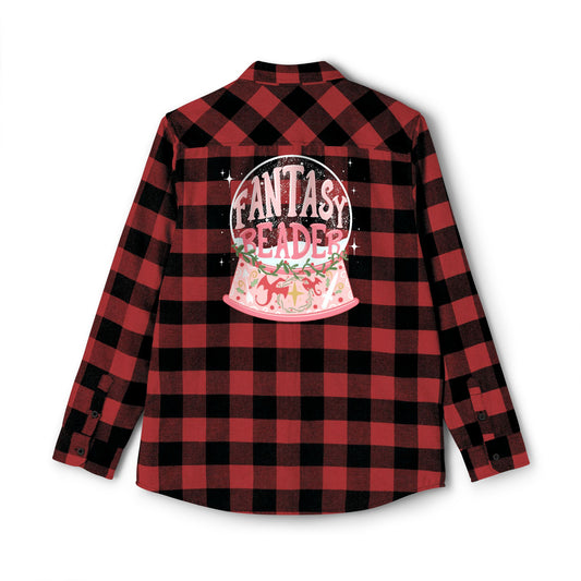 Fantasy snowglobe back graphic on buffalo plaid flannel shirt
