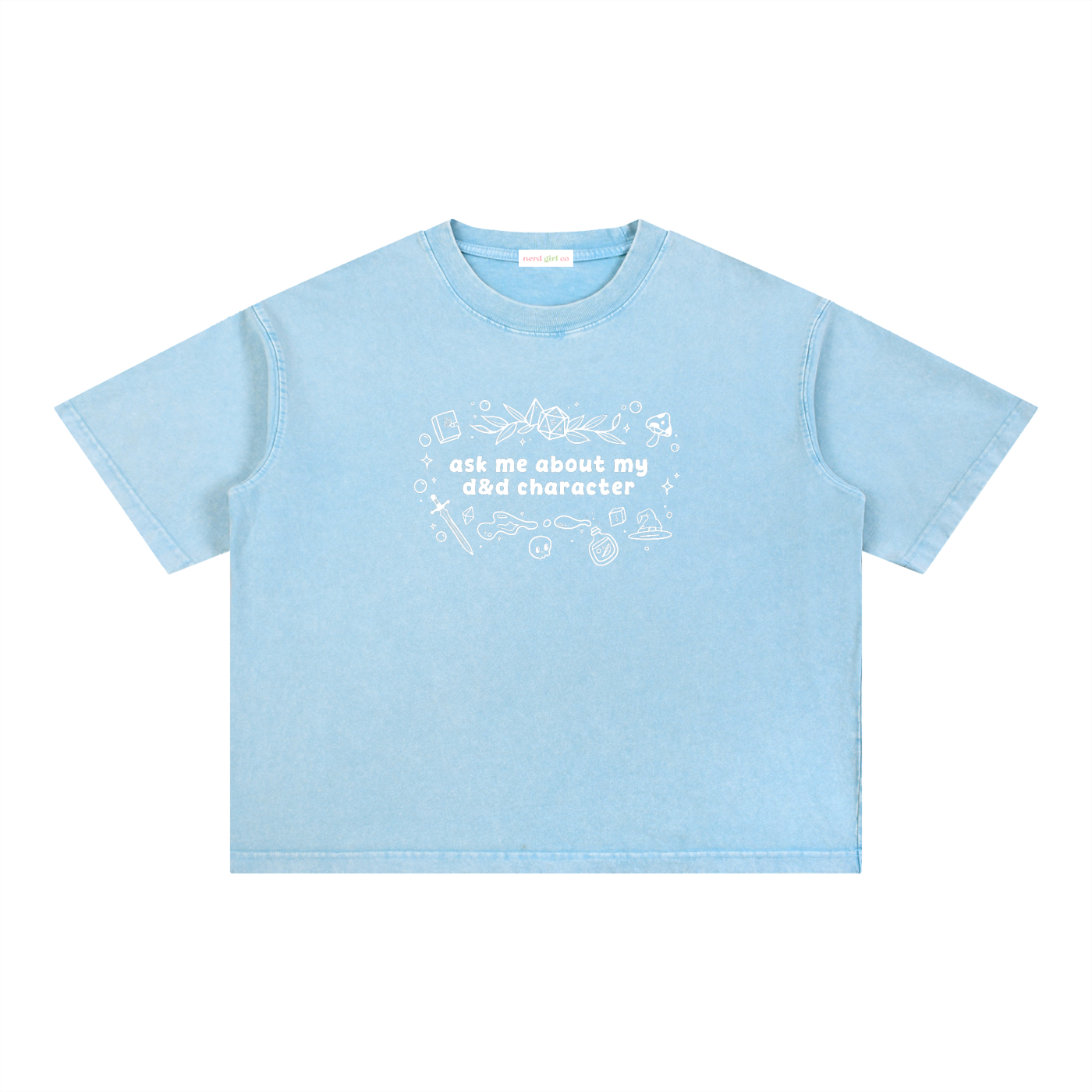 Ask Me About My D&D Character Mineral Wash Boxy Tee | Oversized TTRPG Graphic T-Shirt