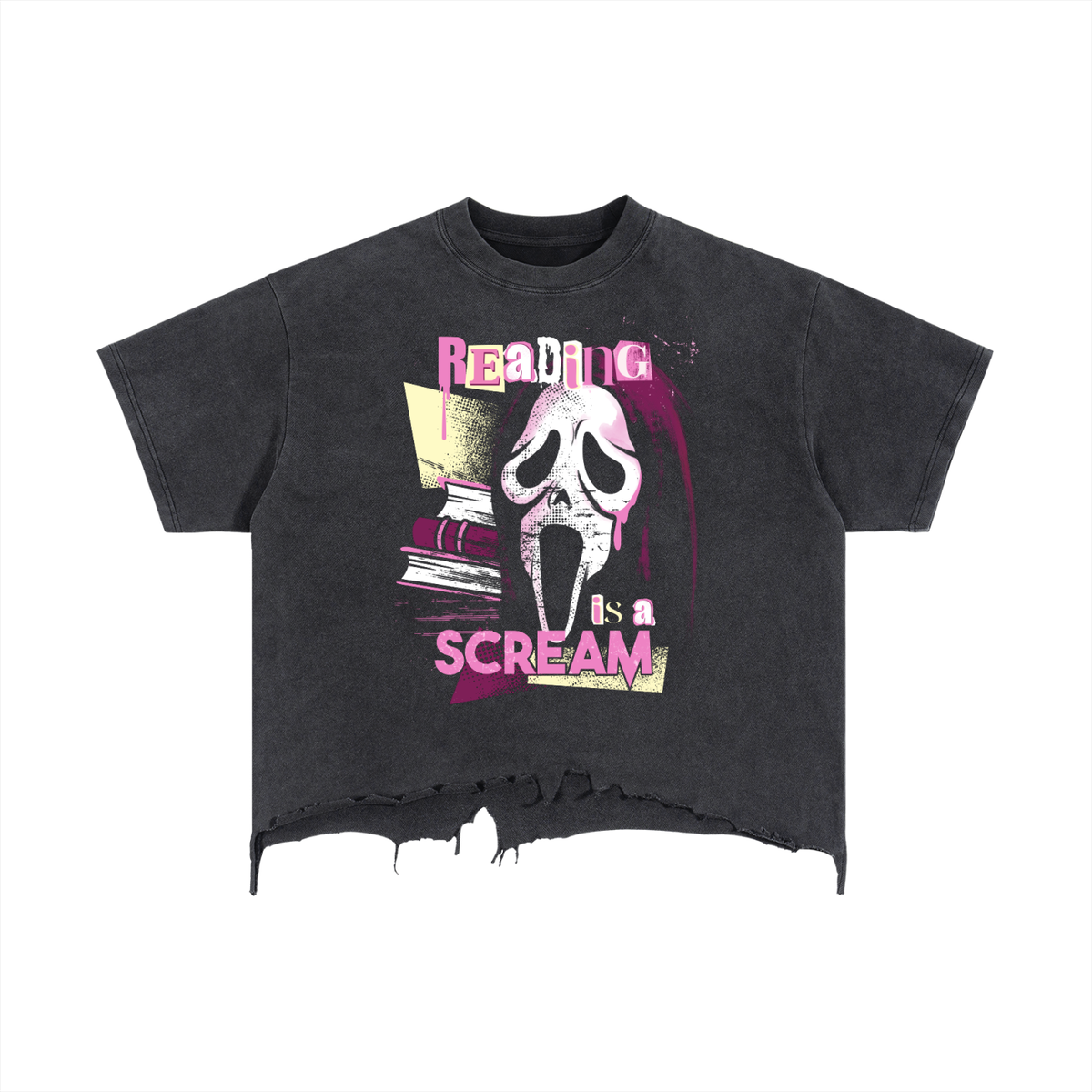 Reading Is A Scream Vintage Wash Boxy Distressed Hem T-Shirt